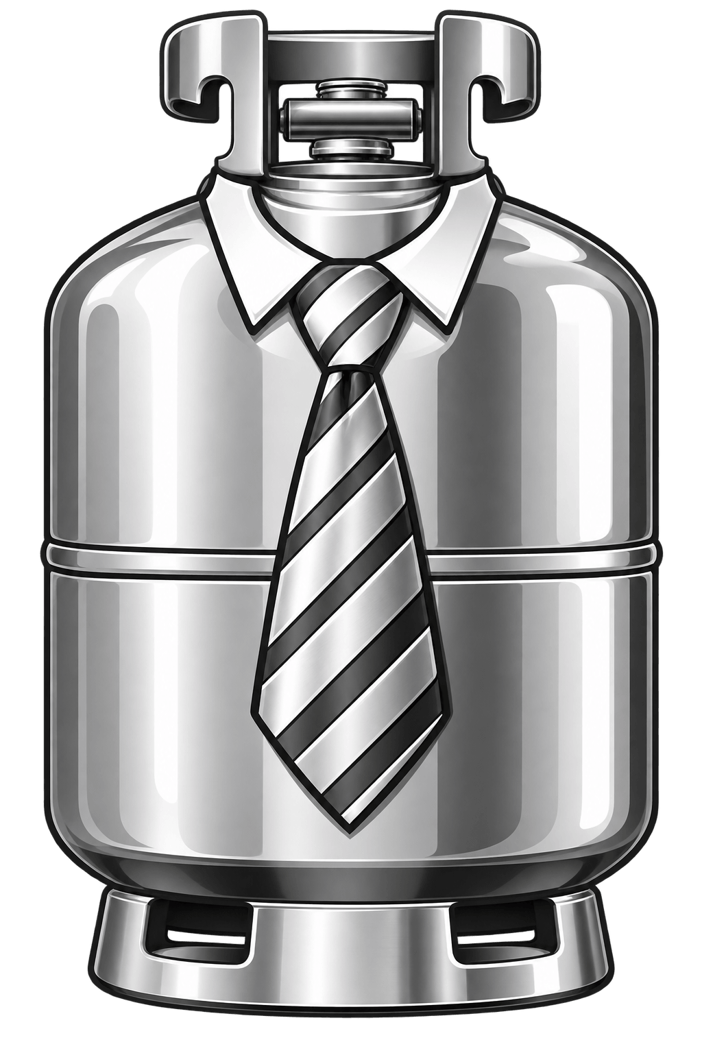 Logo oficial da Gravatinha Gás: botijão metálico com gravata